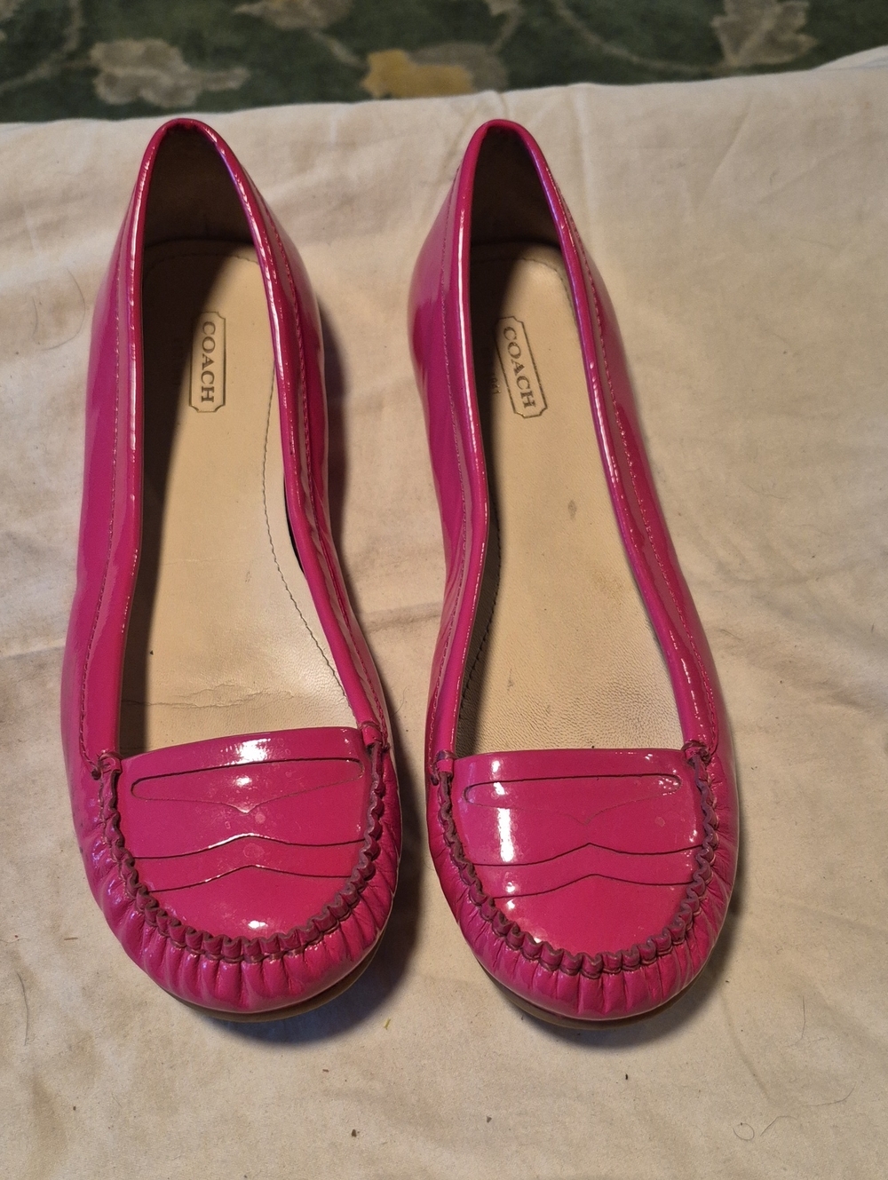 Coach Women’s Hot Pink Patent Leather Penny Loafers